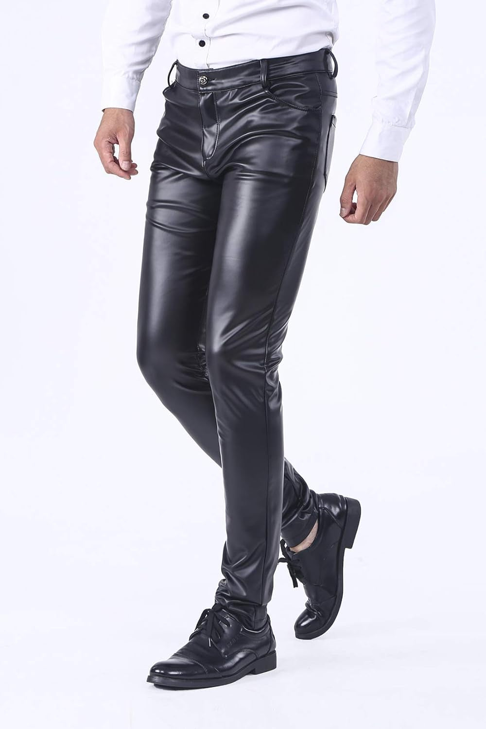 Vegan PU Leather Slim Fit Pants Men