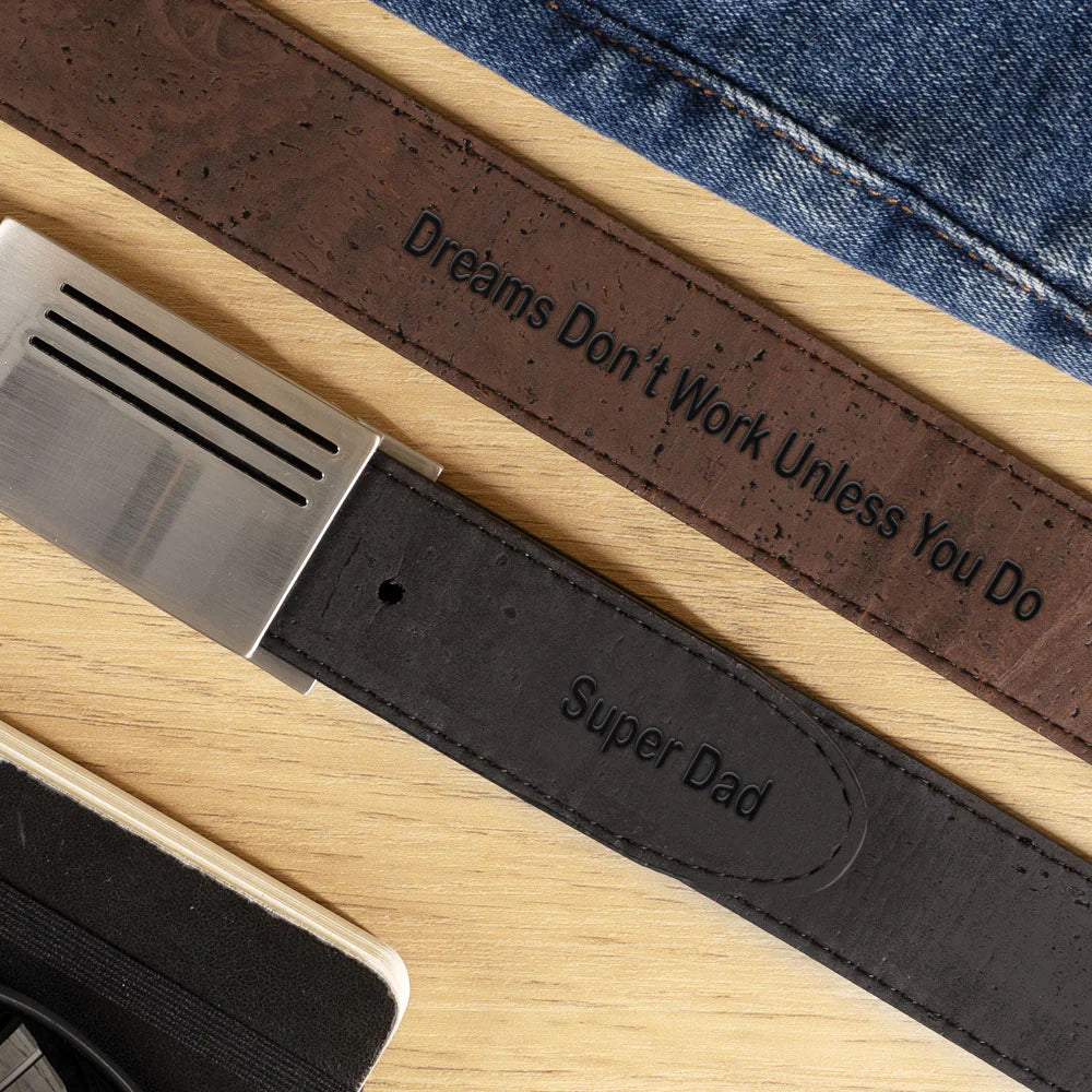 Stylish Reversible Cork Belt with Chic Plaque Buckle - 35mm (1 3/8")