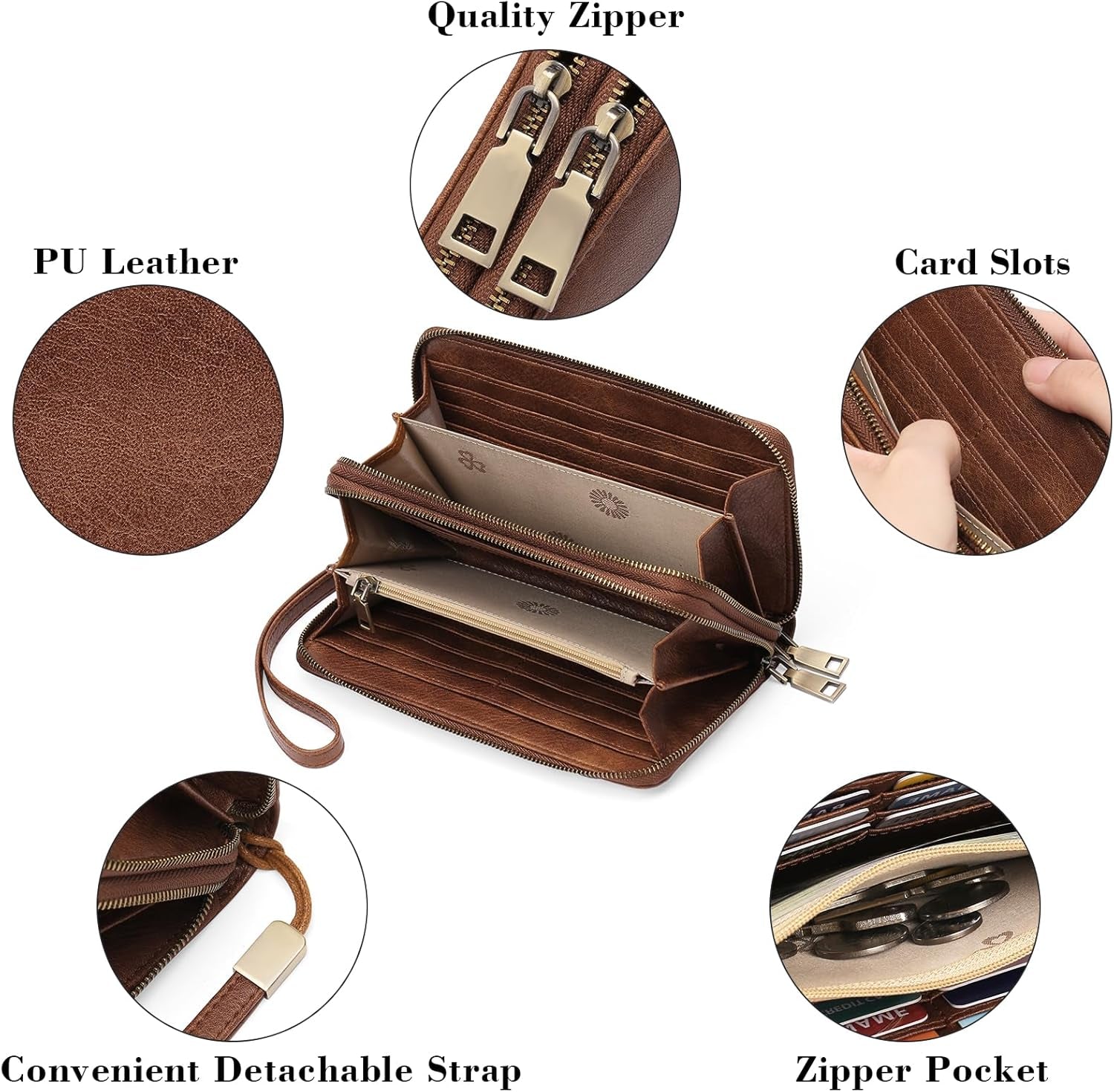 GAEKEAO Geldbörse Damen Groß, Portemonnaie Veganes Leder Doppel Reißverschluss Kreditkartenetui, RFID Schutz Clutch Geldbeutel Groß, Mit Viel Kartenfächern Wallet, Portmonee Für Frauen