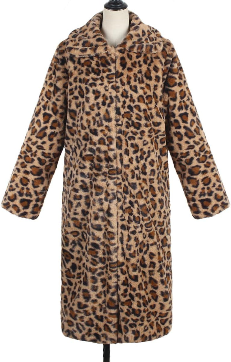 Vegan Faux Fur Leopard Coat Women