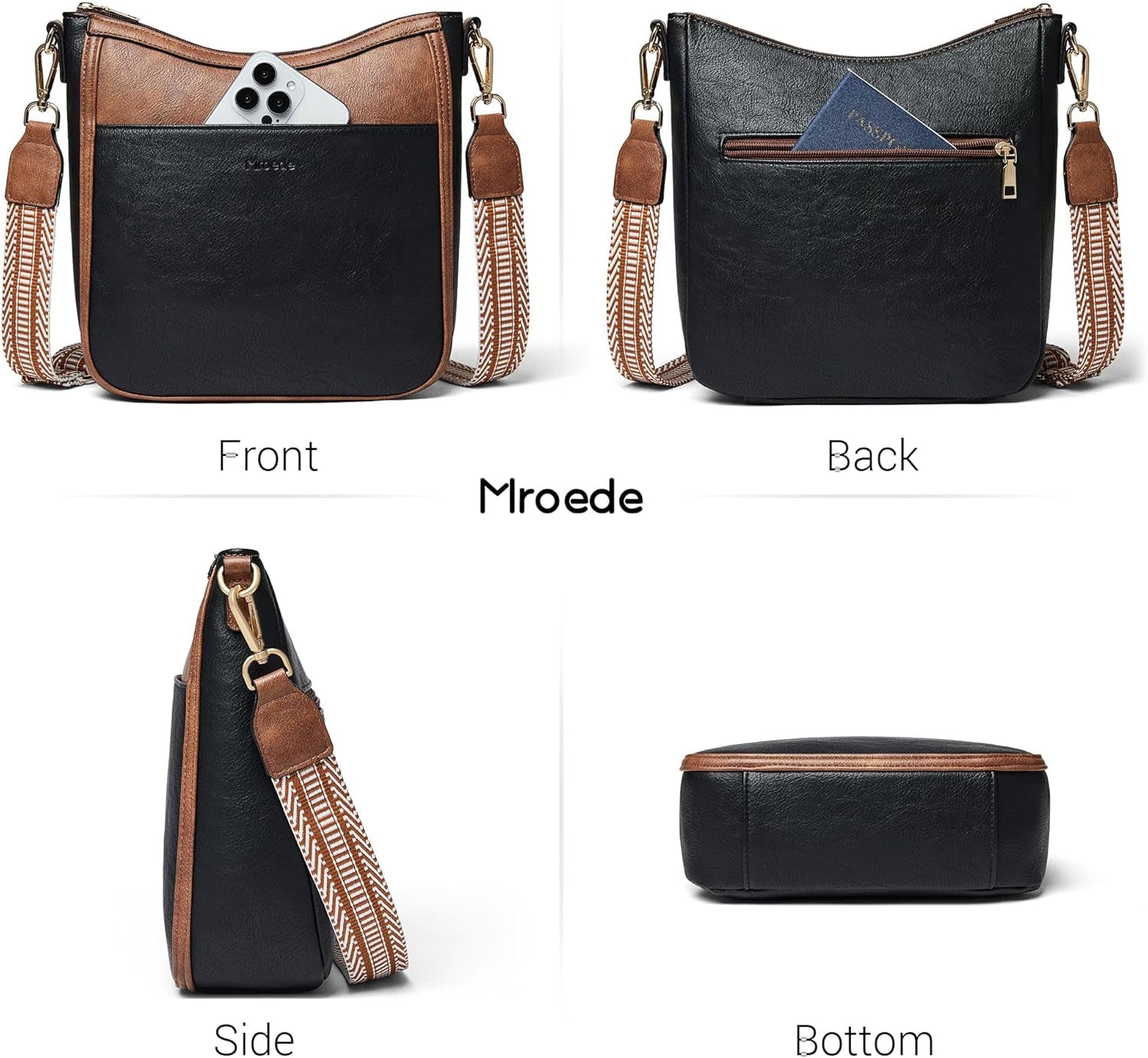 Vegan Leather Crossbody Bag Damen Hobo