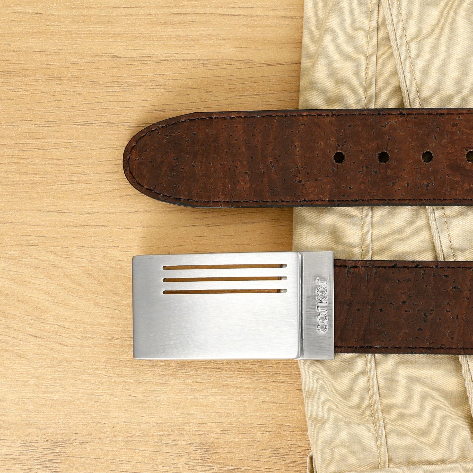 Stylish Reversible Cork Belt with Chic Plaque Buckle - 35mm (1 3/8")