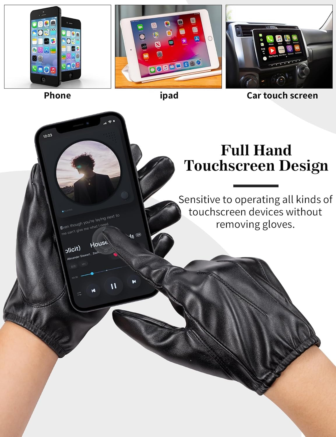 Vegan Thin PU Leather Gloves Men