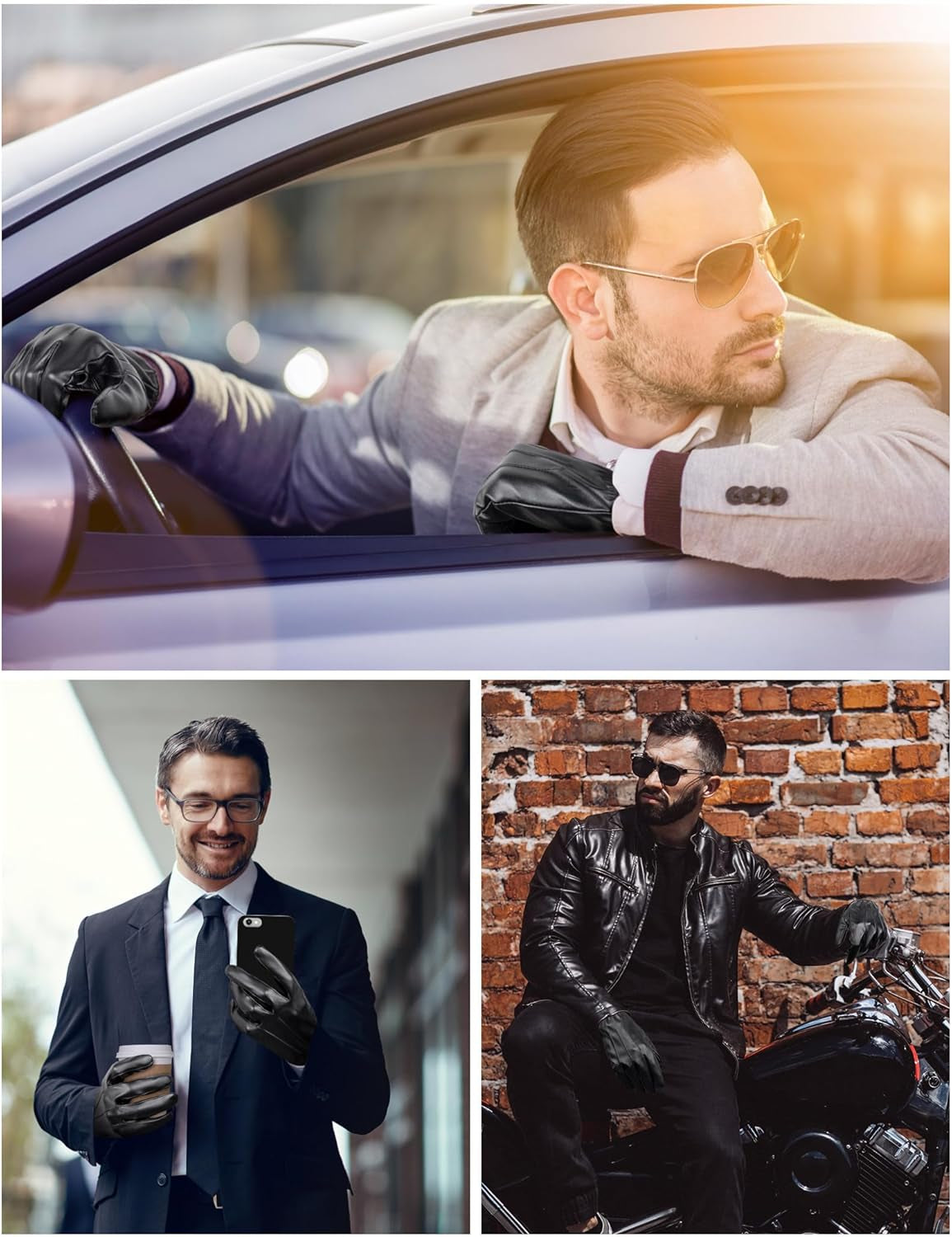 Vegan Thin PU Leather Gloves Men