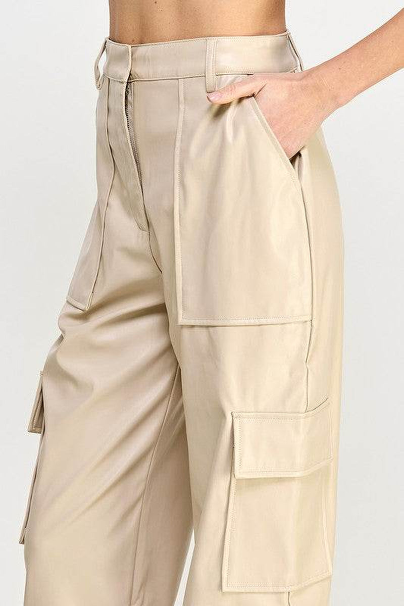 Vegan Leather Cargo Pants with Relaxed Fit