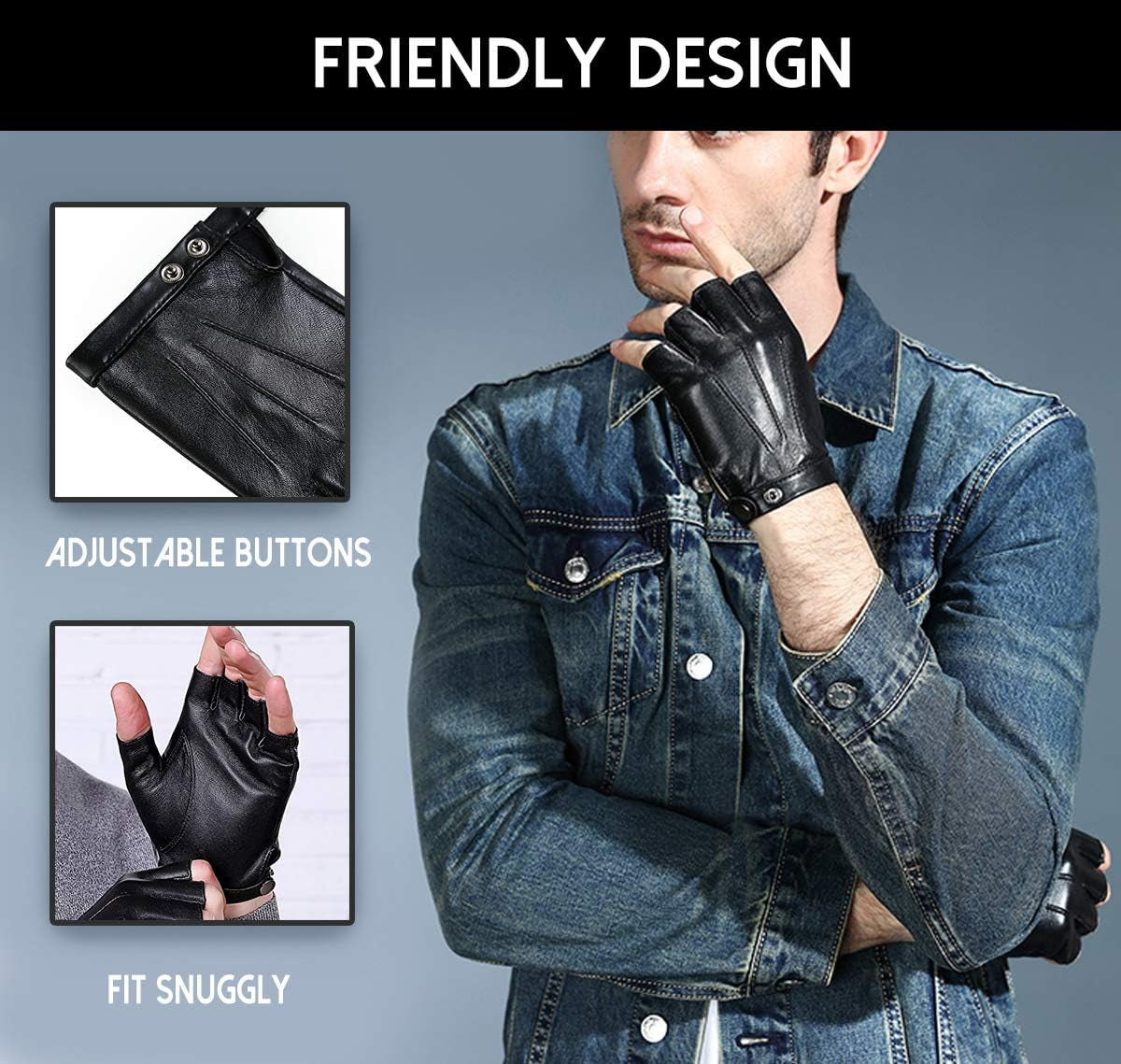 Vegan Leather Half Finger Driving Gloves