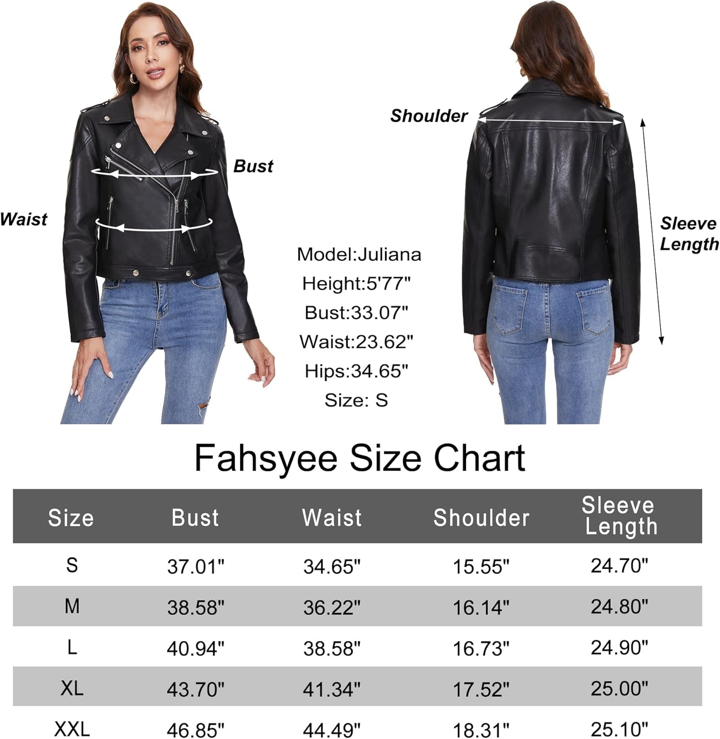 Vegan Faux Leather Biker Jacket Damen Fahsyee