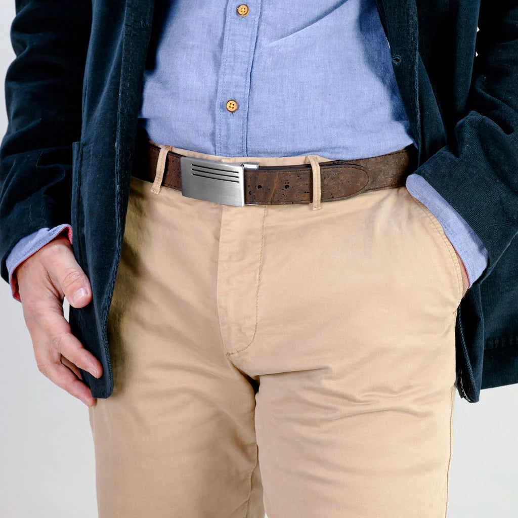Stylish Reversible Cork Belt with Chic Plaque Buckle - 35mm (1 3/8")