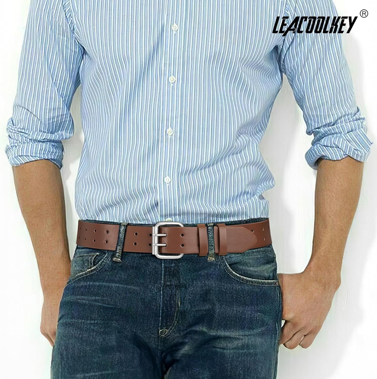 Vegan PU Leather Double Buckle Belt Herren