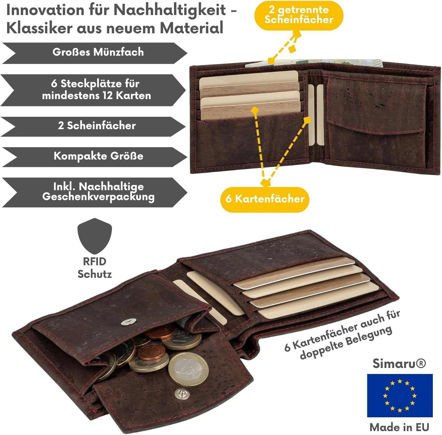 Vegan Cork Leather Wallet with RFID Protection