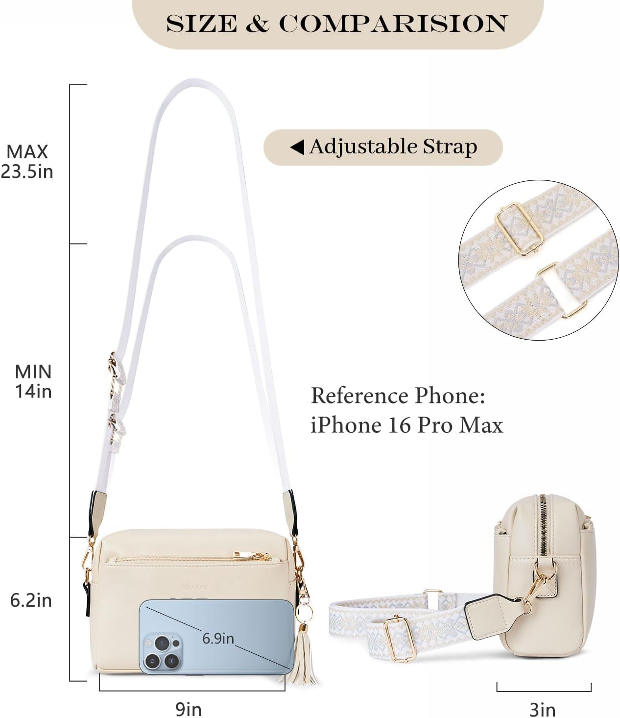 Vegan Leather Crossbody Bag Damen with Zipper Pockets