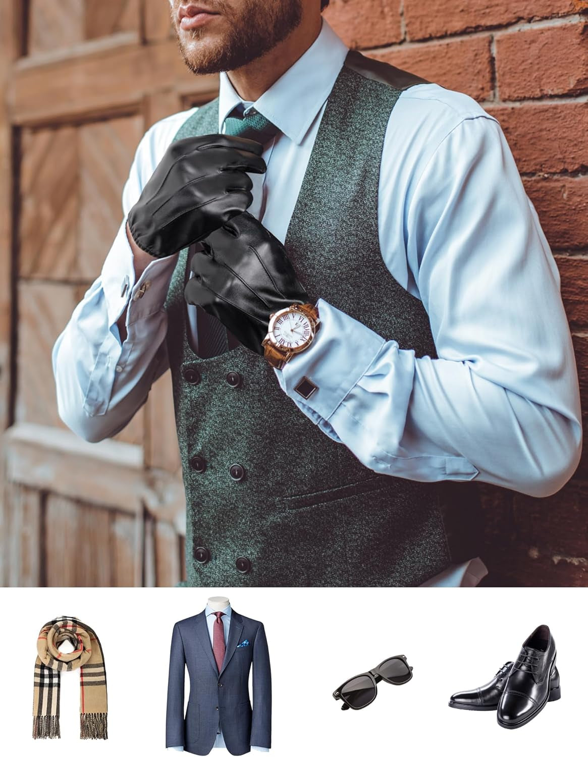 Vegan Thin PU Leather Gloves Men