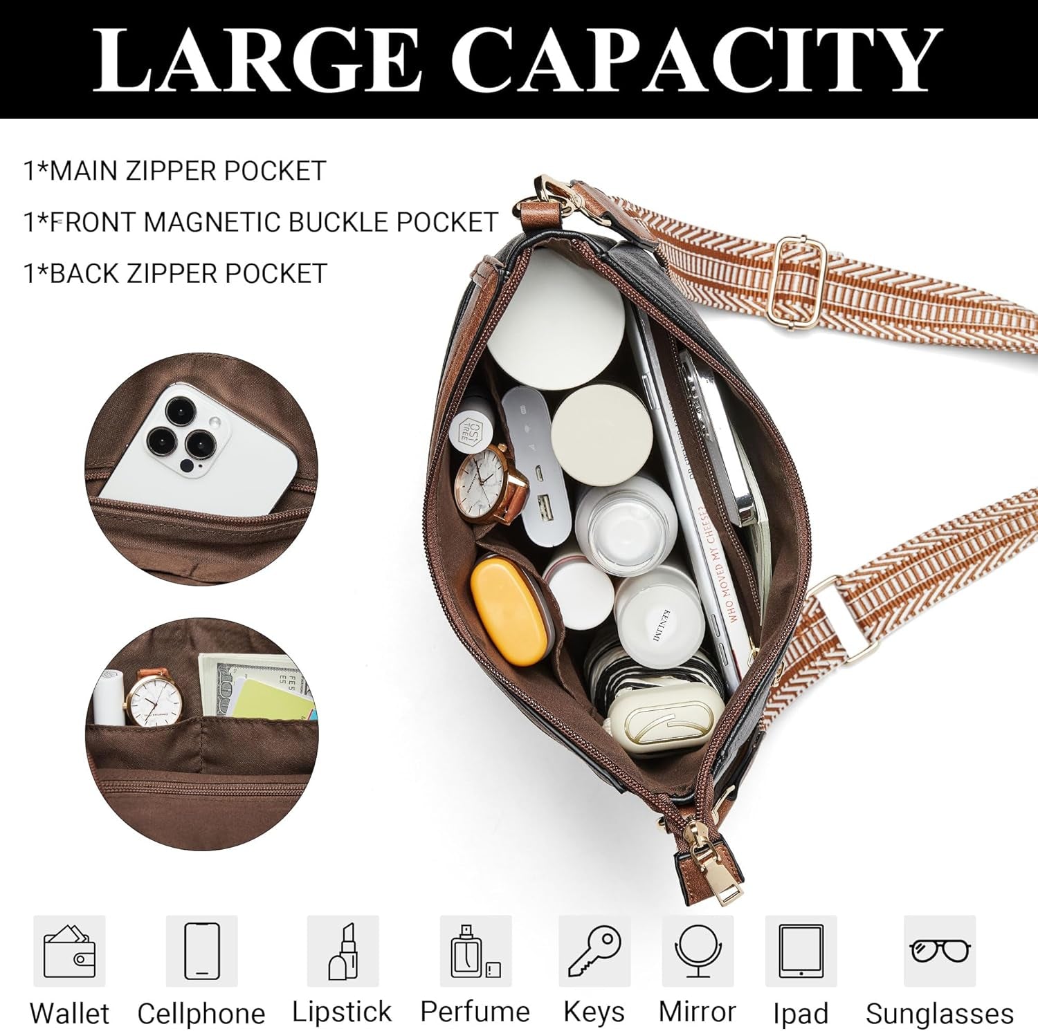 Vegan Leather Crossbody Bag Damen Hobo