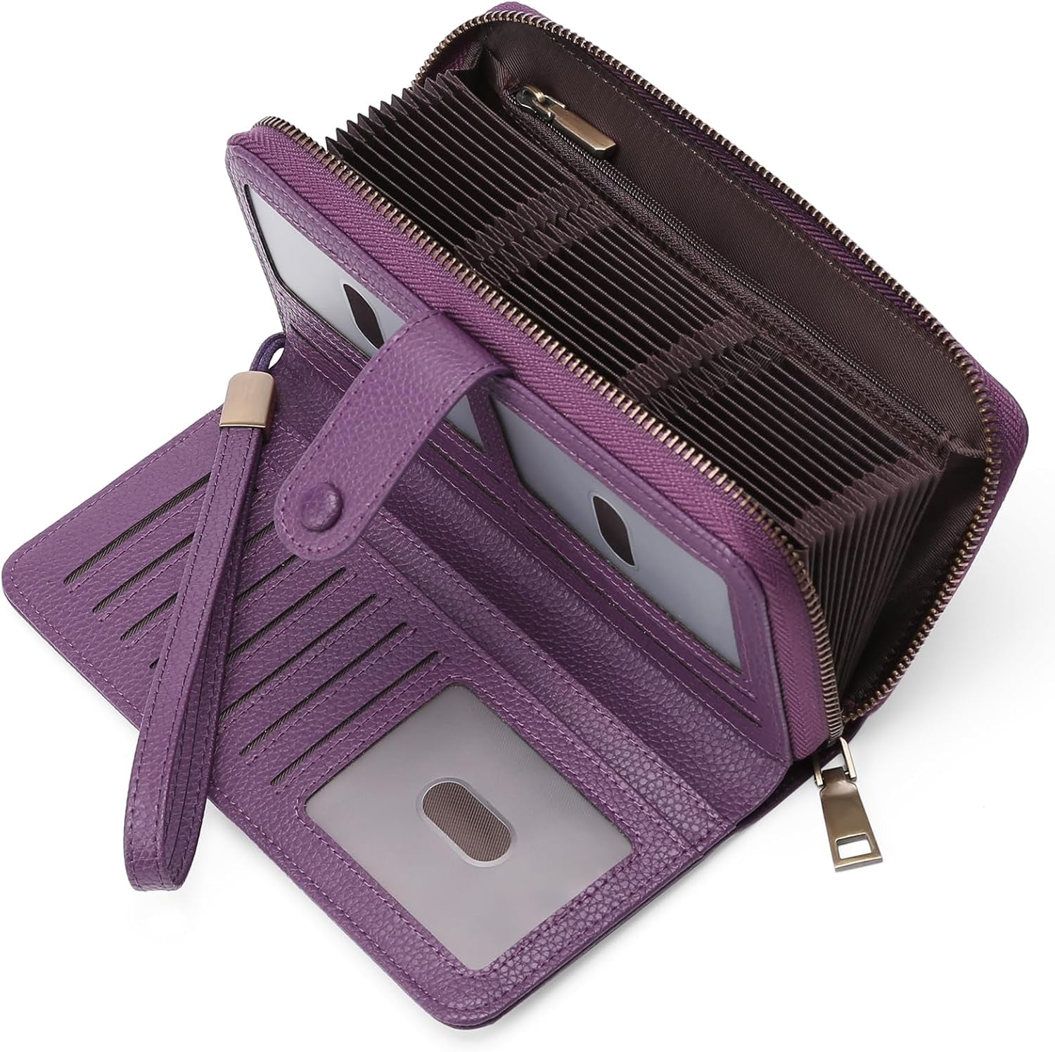 GAEKEAO Geldbörse Damen Groß, Portemonnaie Veganes Leder Doppel Reißverschluss Kreditkartenetui, RFID Schutz Clutch Geldbeutel Groß, Mit Viel Kartenfächern Wallet, Portmonee Für Frauen