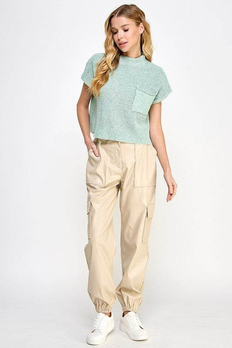 Vegan Leather Cargo Pants with Relaxed Fit