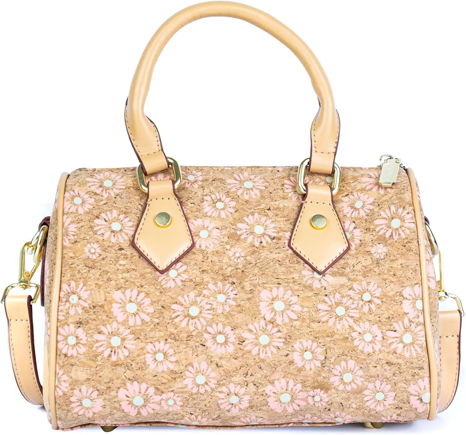 Vegan Cork Leather Barrel Bowler Bag Damen