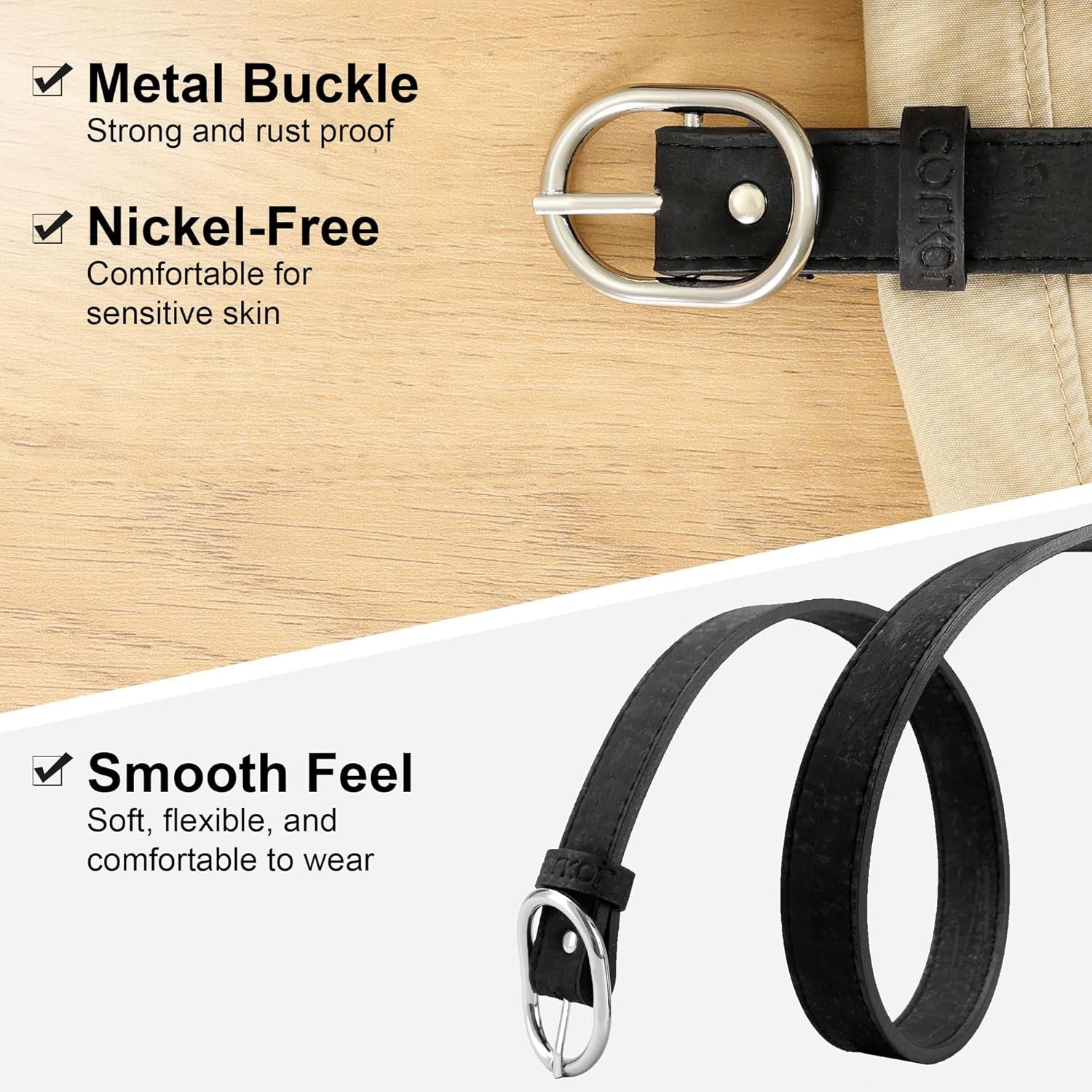 Vegan Cork Leather Jeans Belt Damen