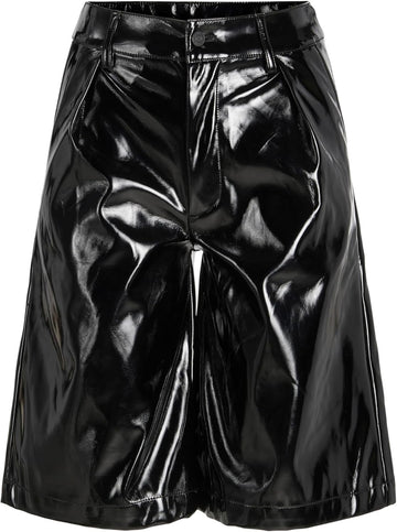 Vegan Faux Leather High Waist Shorts Women