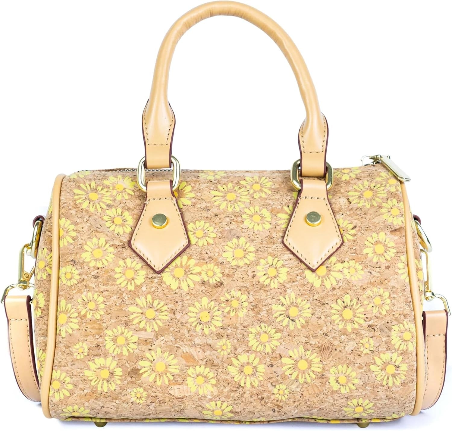 Vegan Cork Leather Barrel Bowler Bag Damen