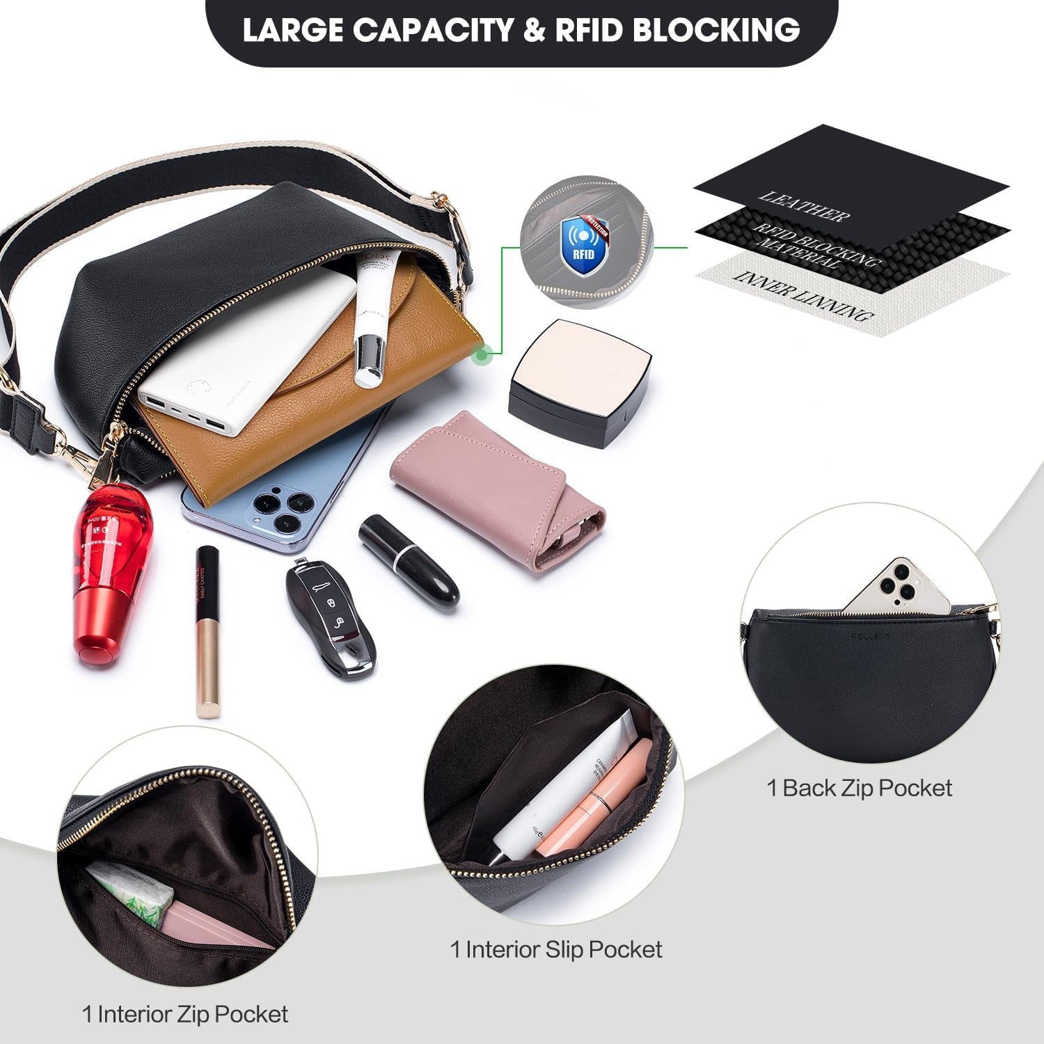 Roulens Kleine Damen Umhängetaschen,Elegant Bauchtasche Damen,Umhängetasche Aus Veganes Leder,Crossbody Bag Damen,Rfid Blockierung Kartenschlitz Brusttasche Mit Verstellbar Abnehmbar Breiter Gurt