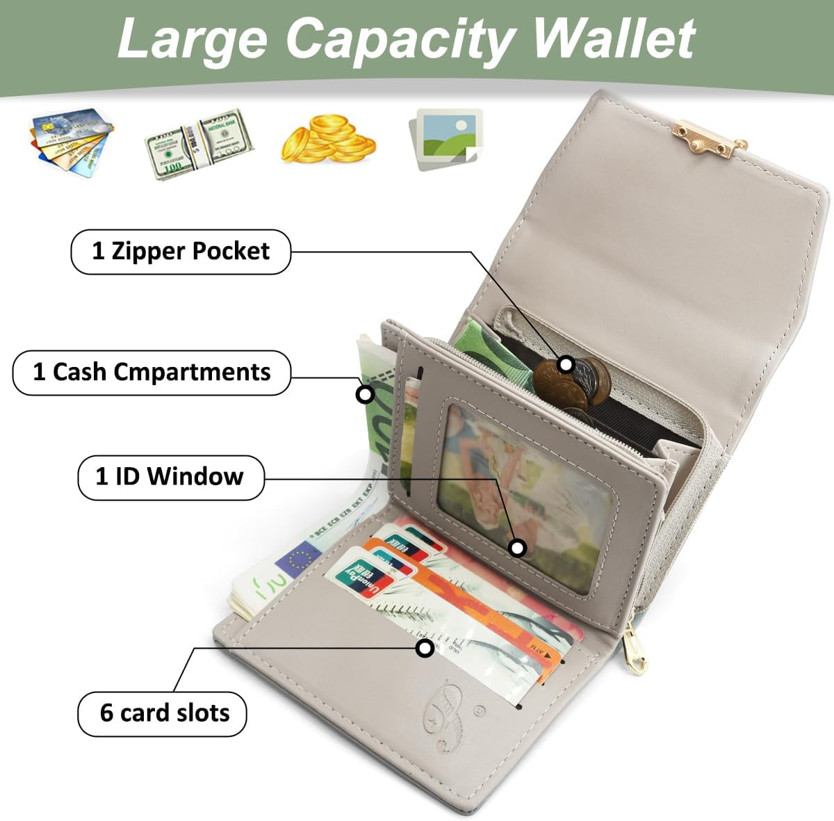 Vegan Leather Mini Wallet Damen with Coin & Card Slots