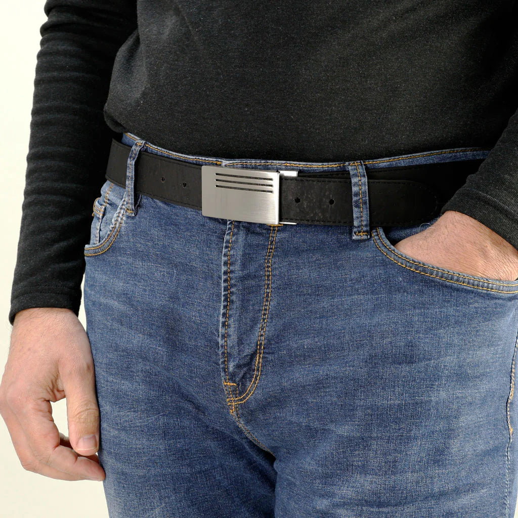 Stylish Reversible Cork Belt with Chic Plaque Buckle - 35mm (1 3/8")
