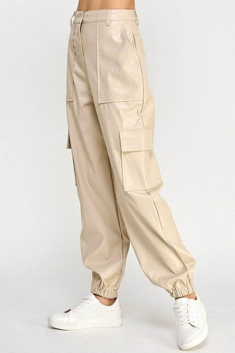 Vegan Leather Cargo Pants with Relaxed Fit