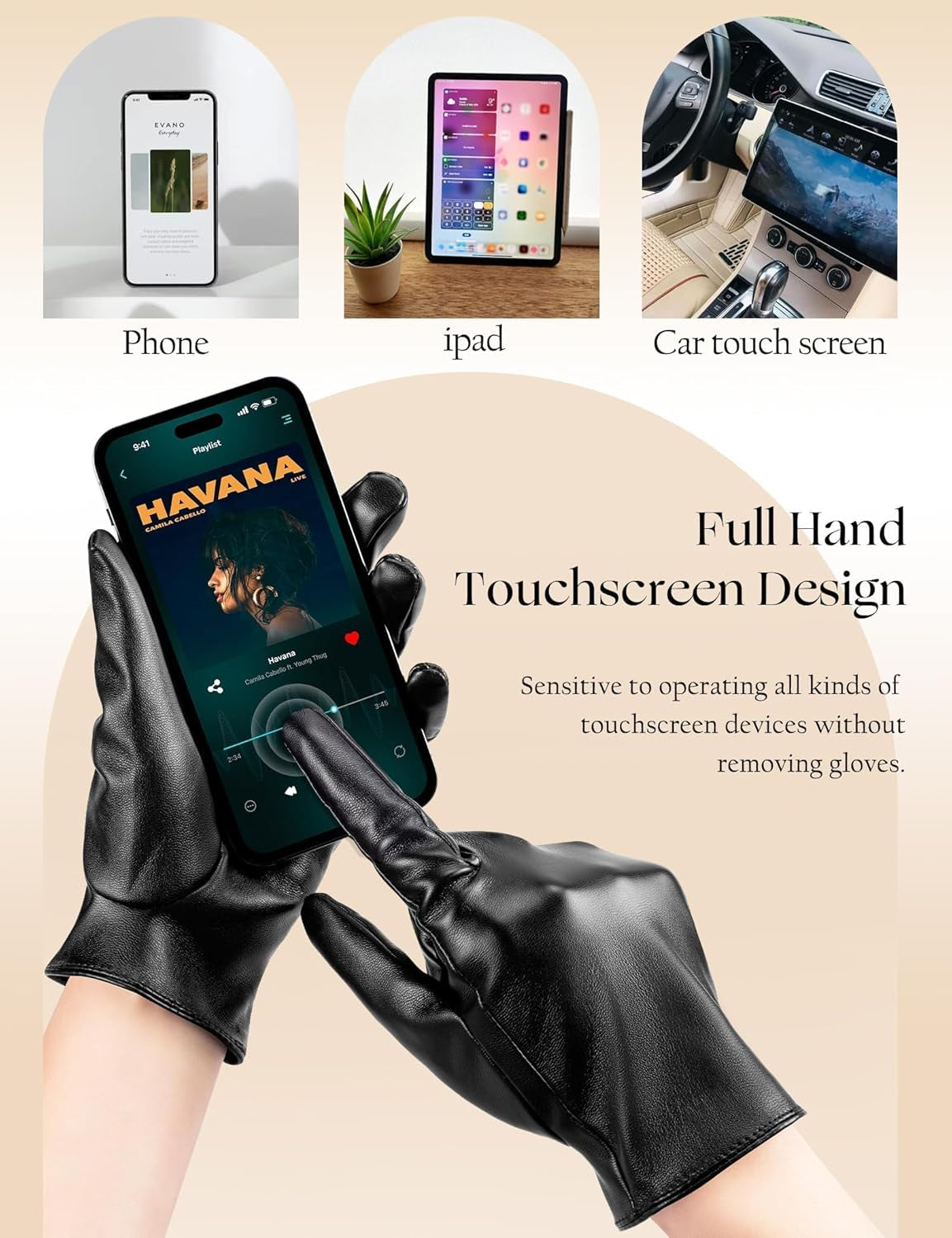 Vegan PU Leather Thin Gloves Women Style