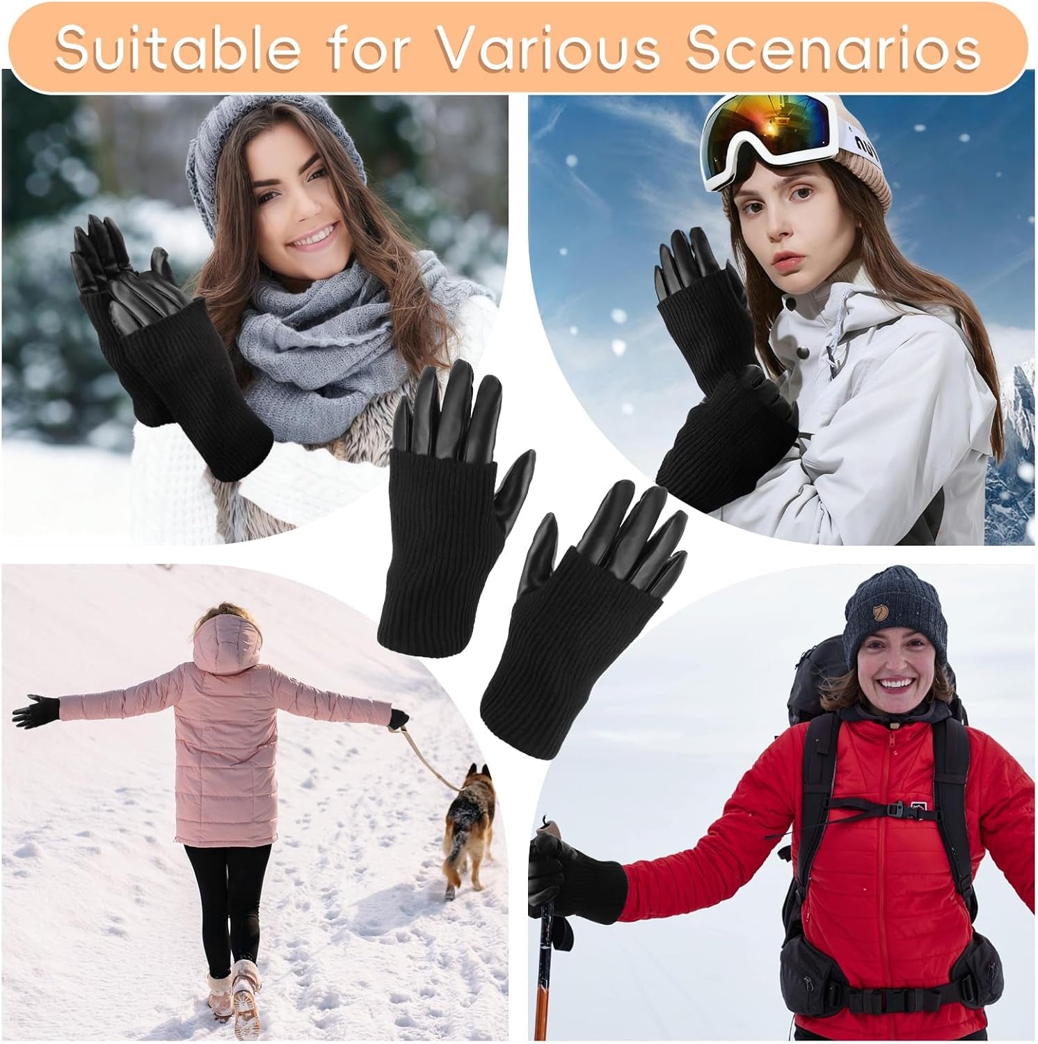 Vegan PU Leather Long Sleeve Women Glove