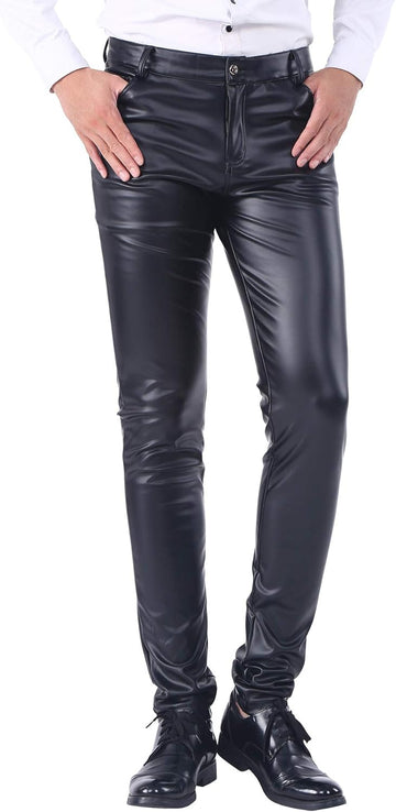 Vegan PU Leather Slim Fit Pants Men