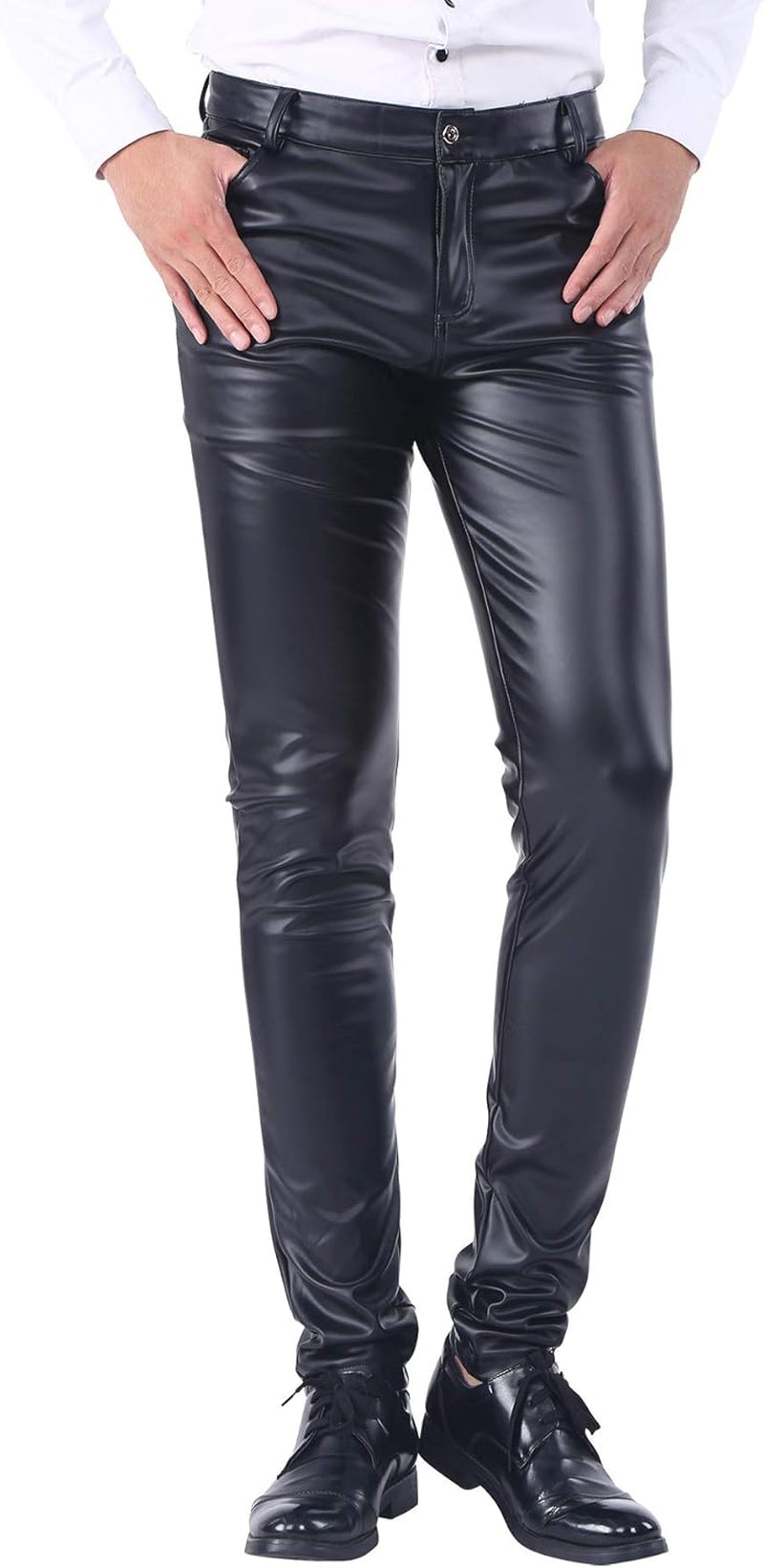 Vegan PU Leather Slim Fit Pants Men