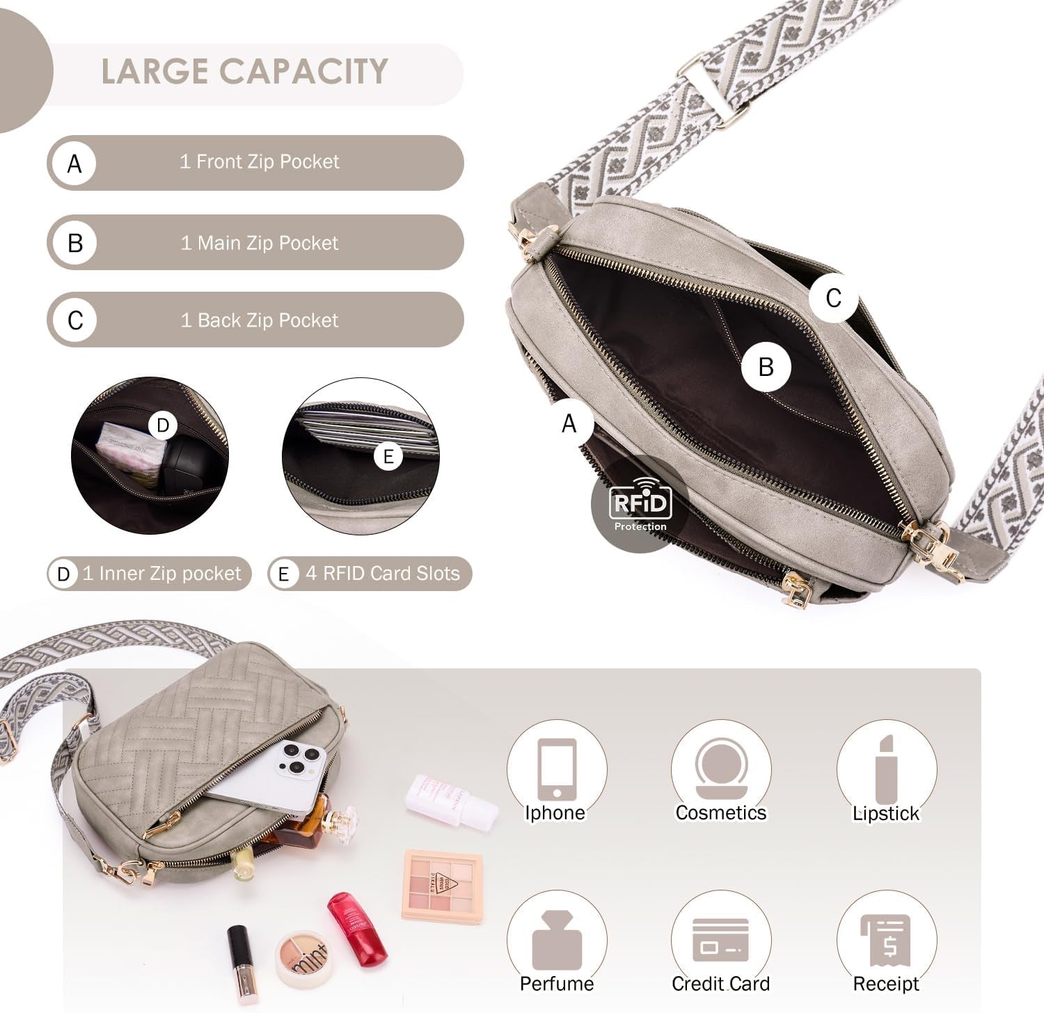 Vegan Leather Quilted Crossbody Bag Damen