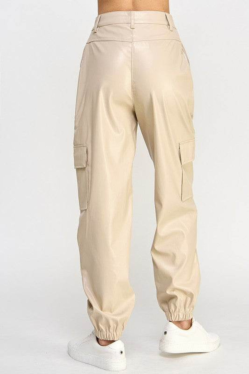 Vegan Leather Cargo Pants with Relaxed Fit