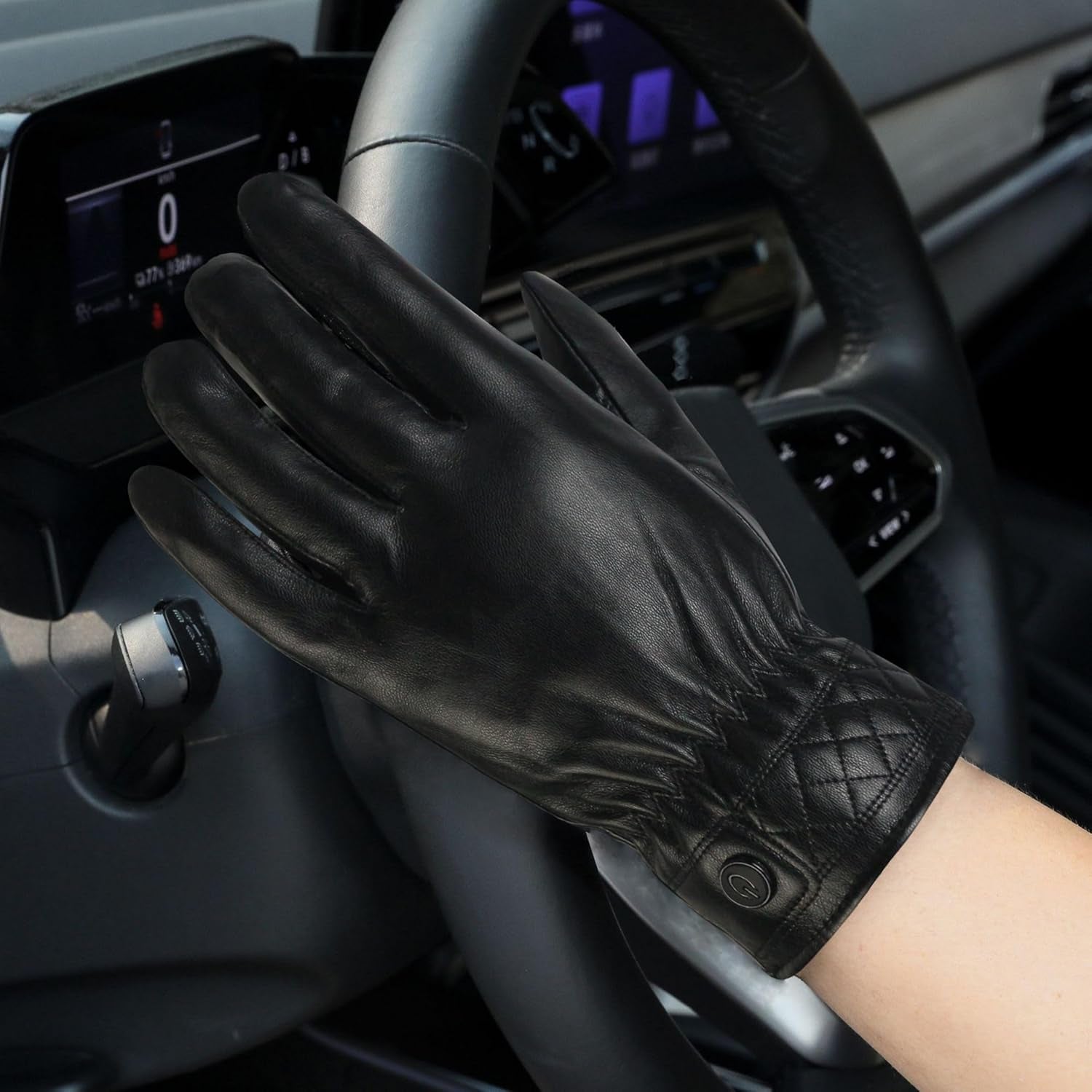 Vegan PU Leather Warm Touchscreen Gloves