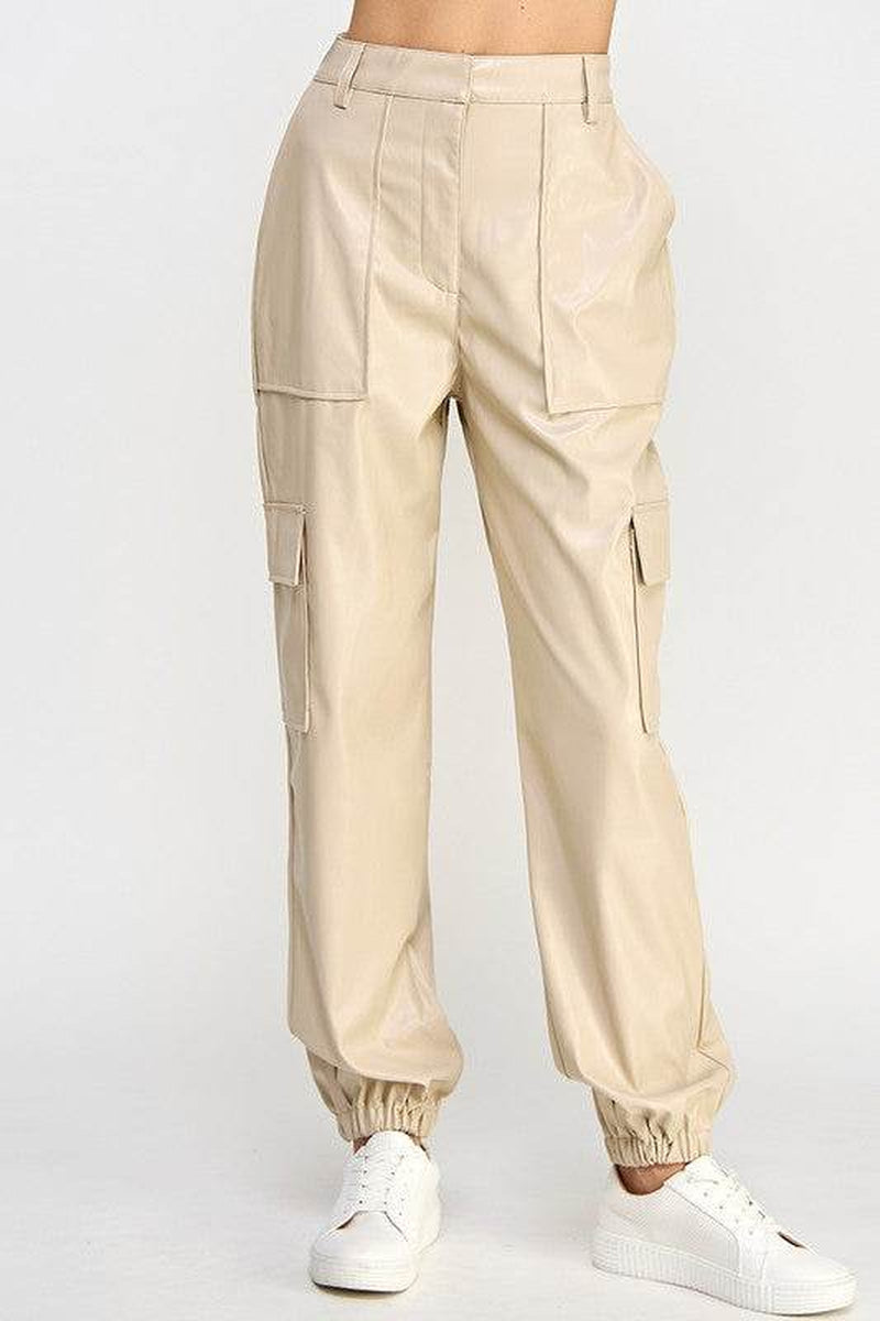 Vegan Leather Cargo Pants with Relaxed Fit