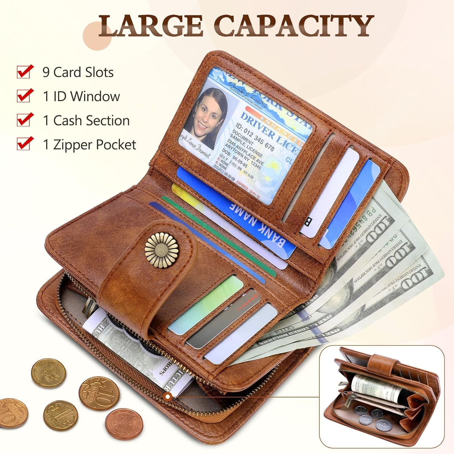 Vegan PU Leather Wallet Damen with RFID