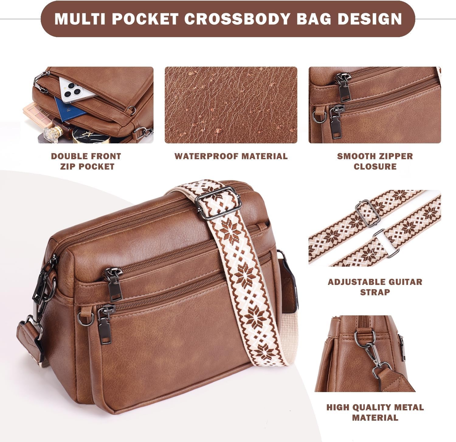 Vegan Leather Trendy Crossbody Bag Damen