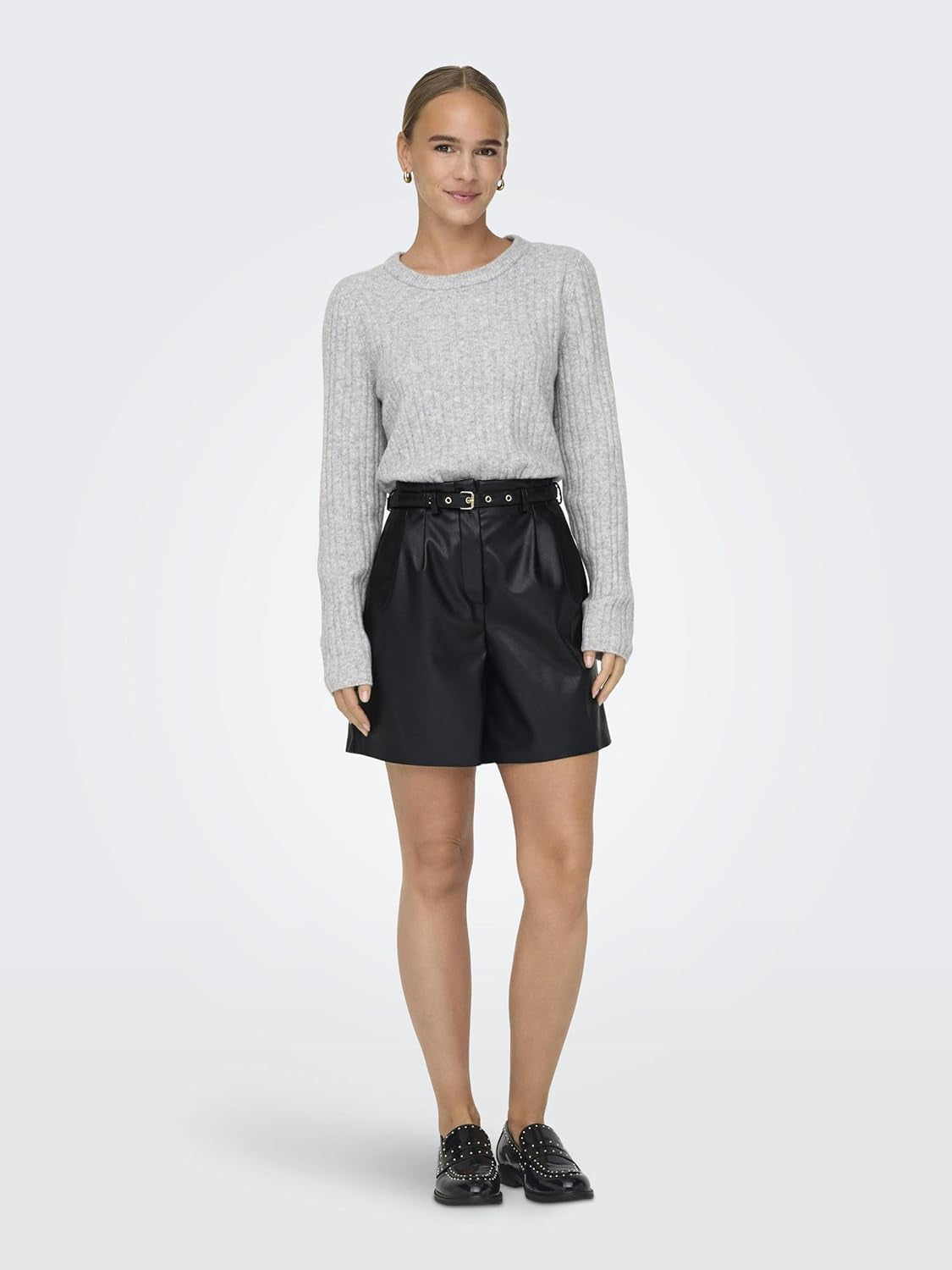 Vegan PU Leather Mid Waist Shorts Women