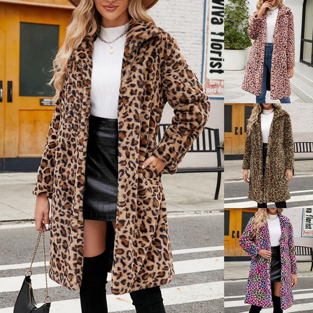 Vegan Faux Fur Leopard Coat Women