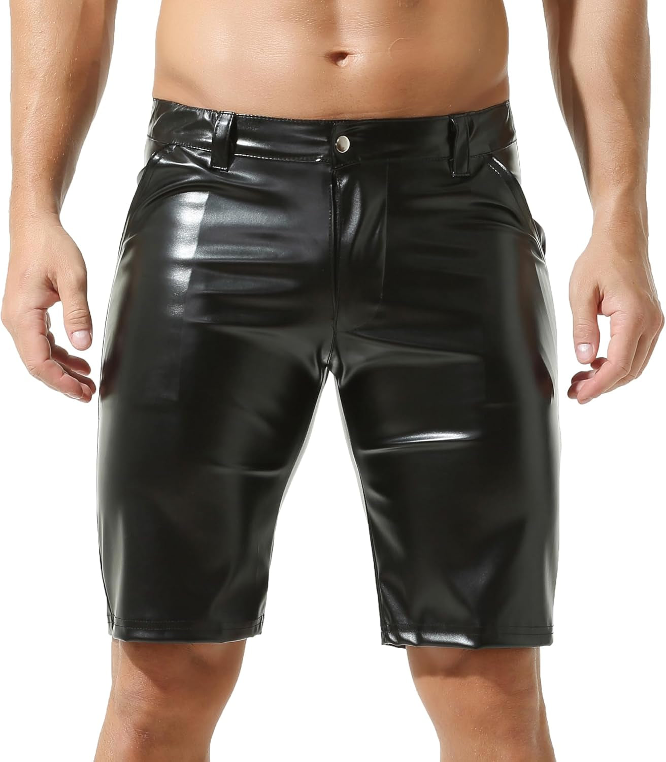 Vegan PU Leather Men’s Casual Shorts