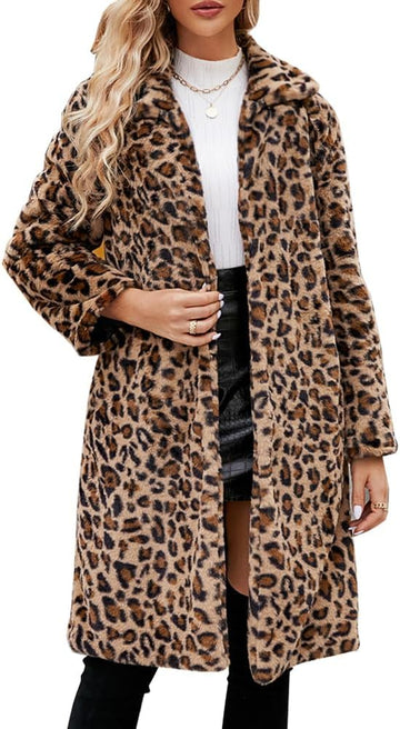 Vegan Faux Fur Leopard Coat Women