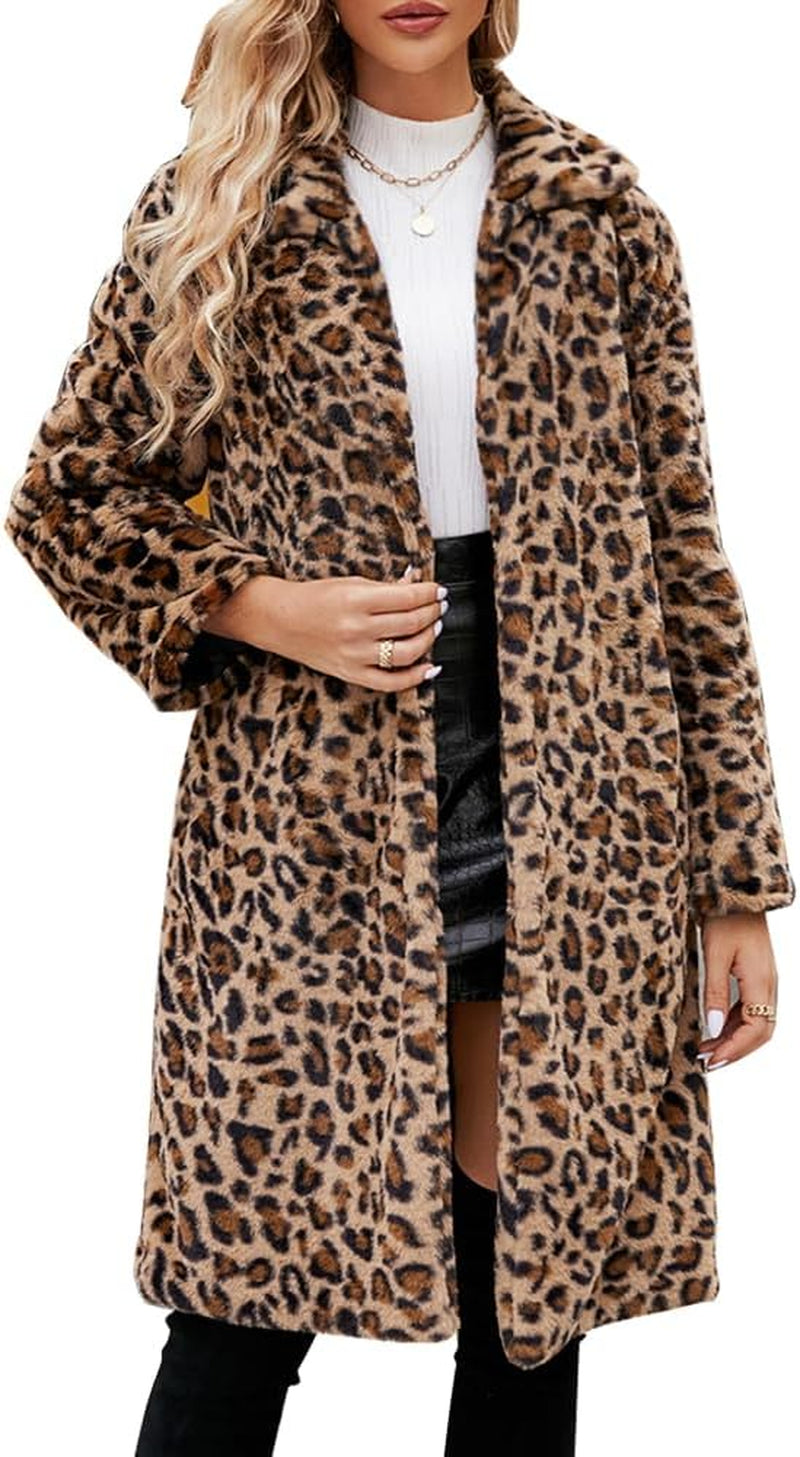 Vegan Faux Fur Leopard Coat Women