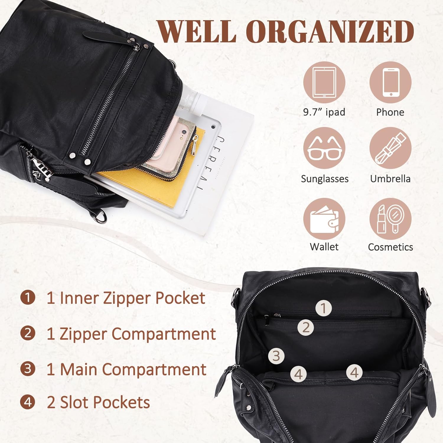 Vegan PU Leather Small Backpack Women