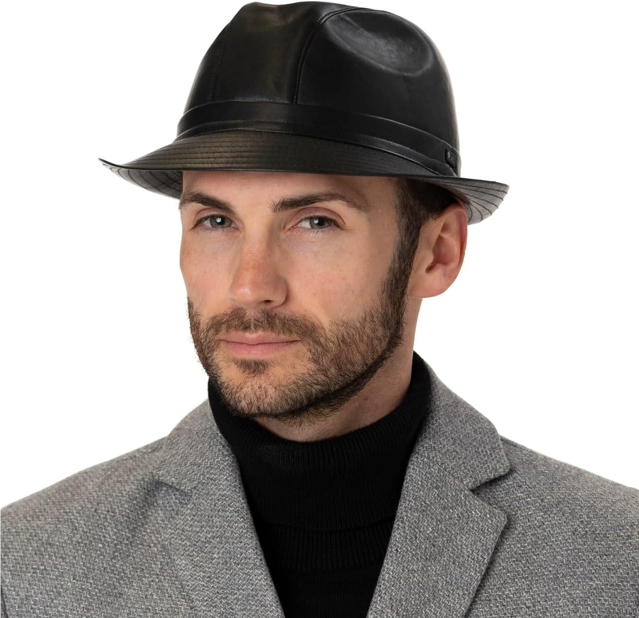 Vegan PU Leather Trilby Hat Men