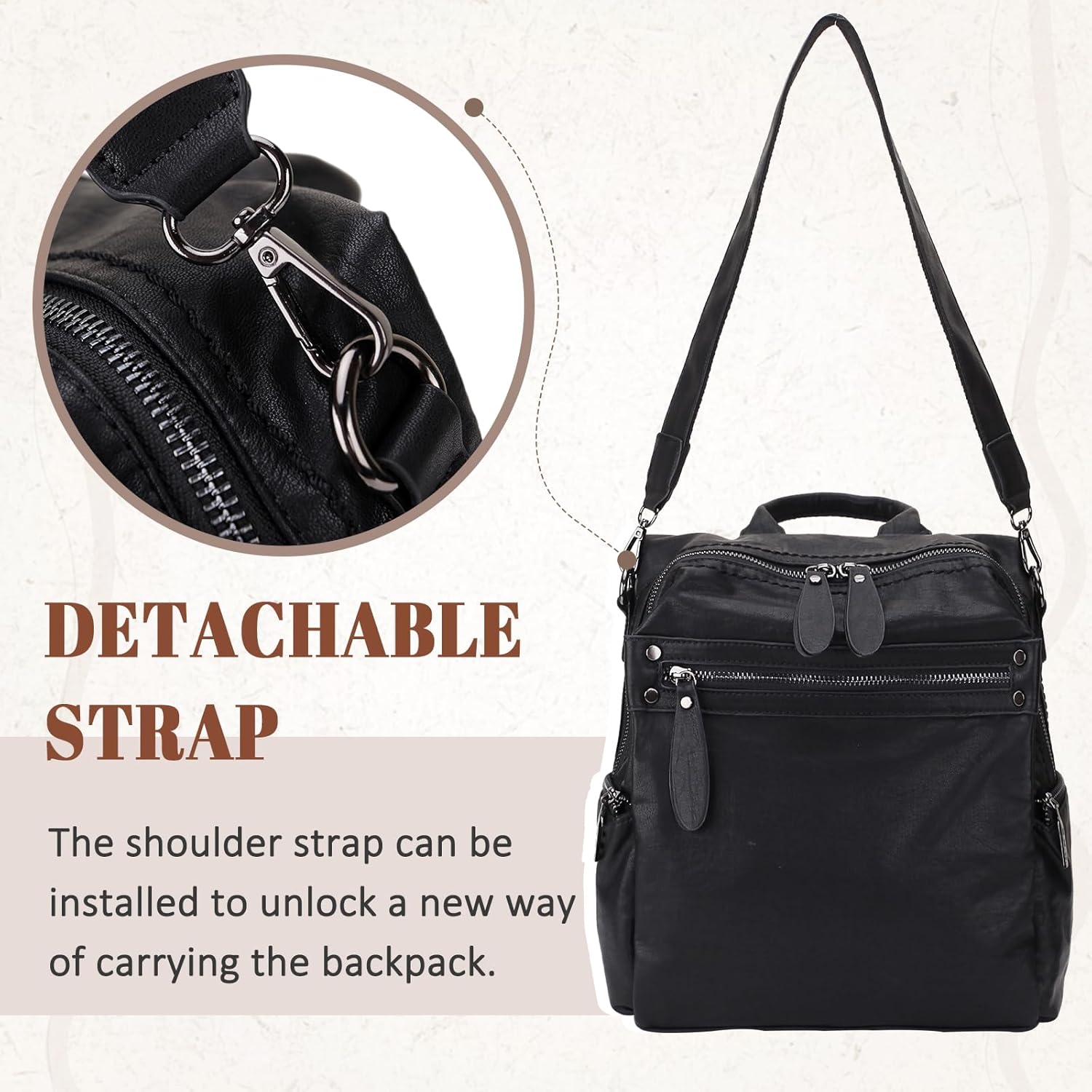 Vegan PU Leather Small Backpack Women