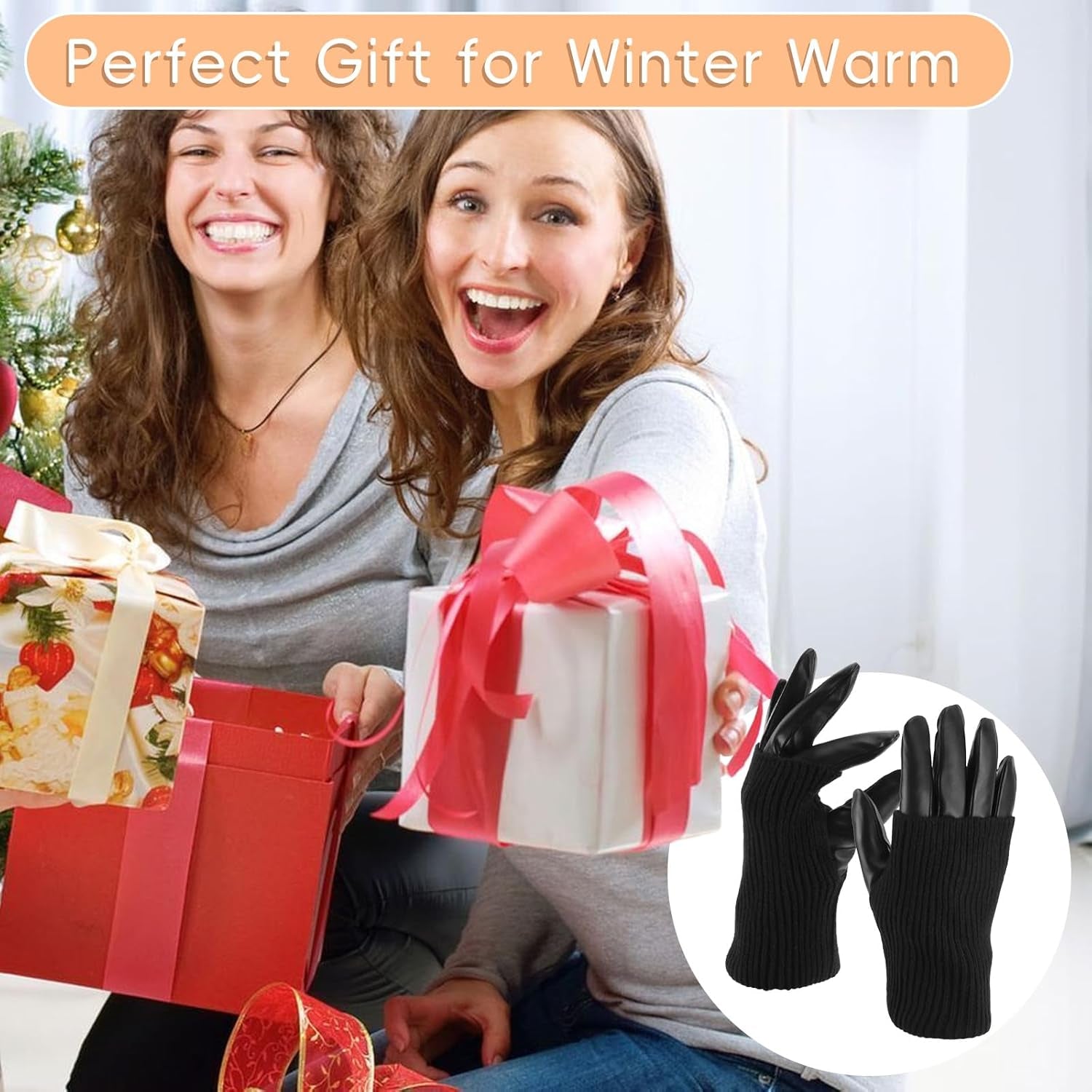 Vegan PU Leather Long Sleeve Women Glove