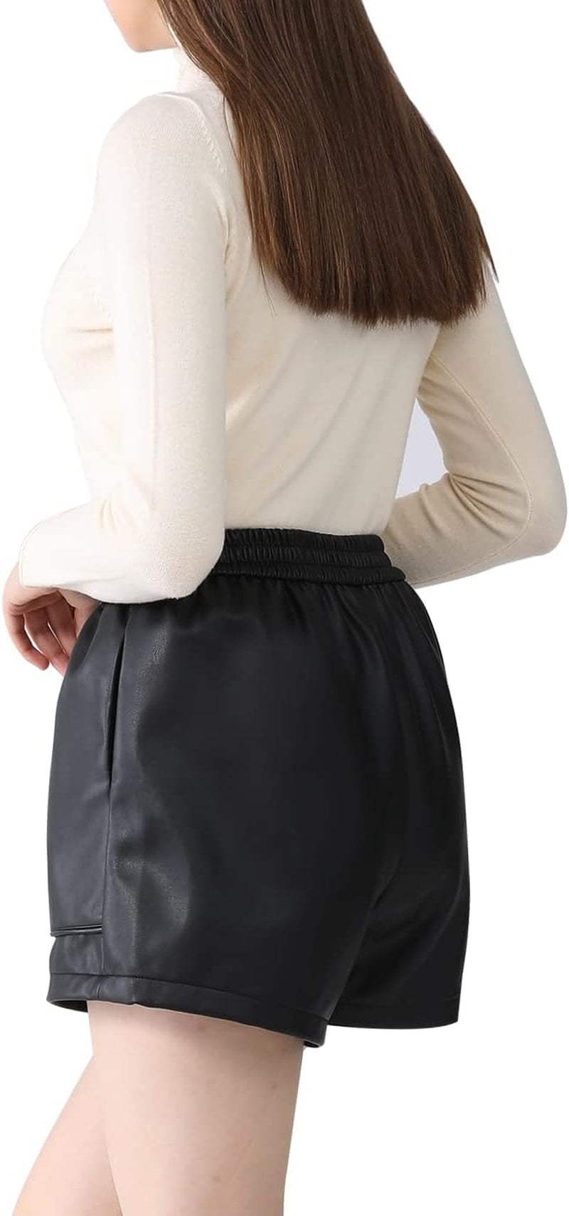 Vegan PU Leather High Waist Shorts Women