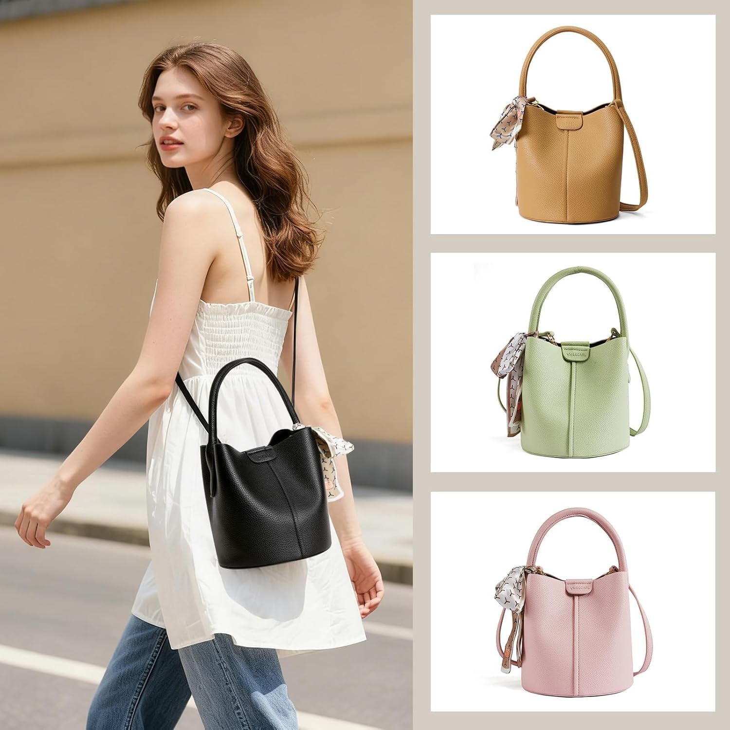 Vegan Leather Small Bucket Bag Women