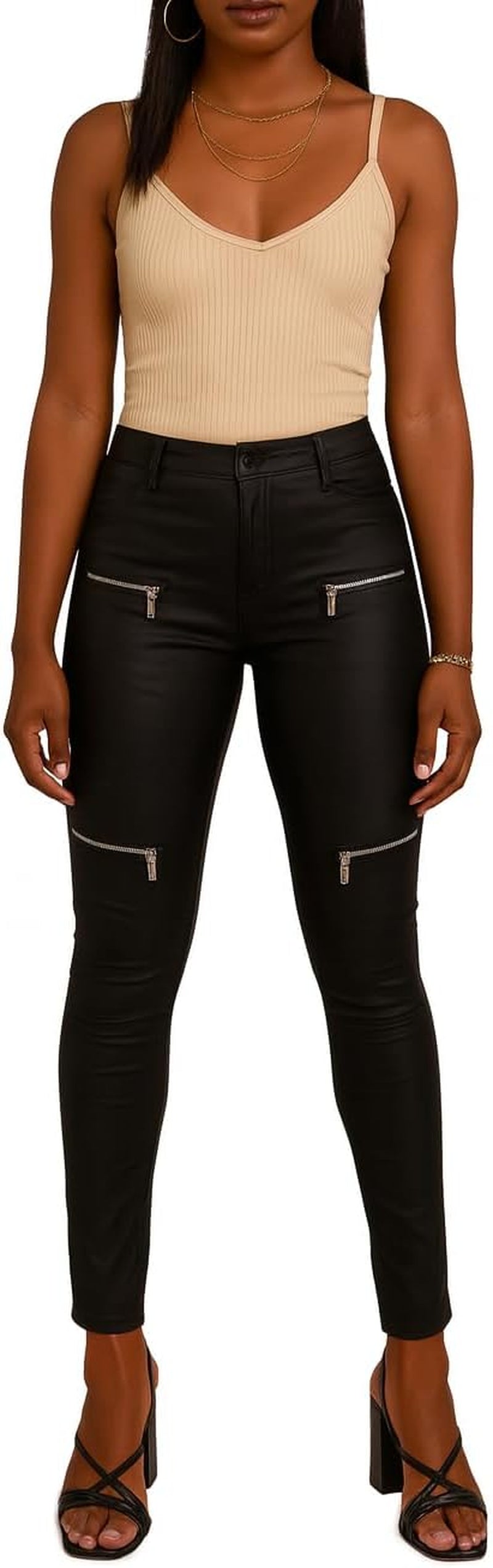 Vegan PU Leather Biker Pants Women