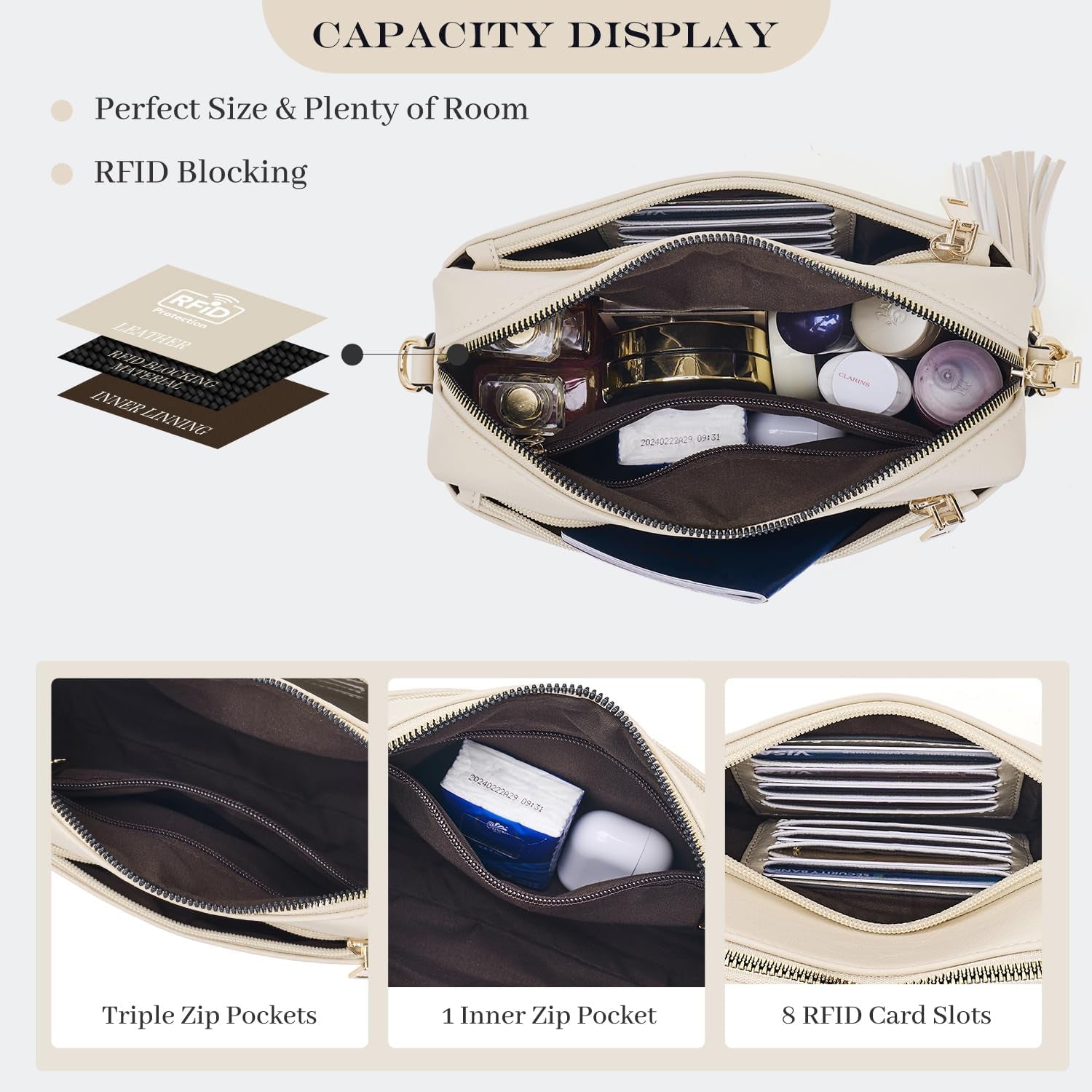 Vegan Leather Crossbody Bag Damen with Zipper Pockets